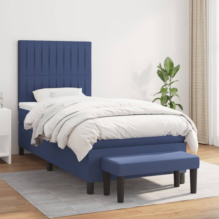 Pat box spring cu saltea, albastru, 90x200 cm, textil - WALTI WALTI