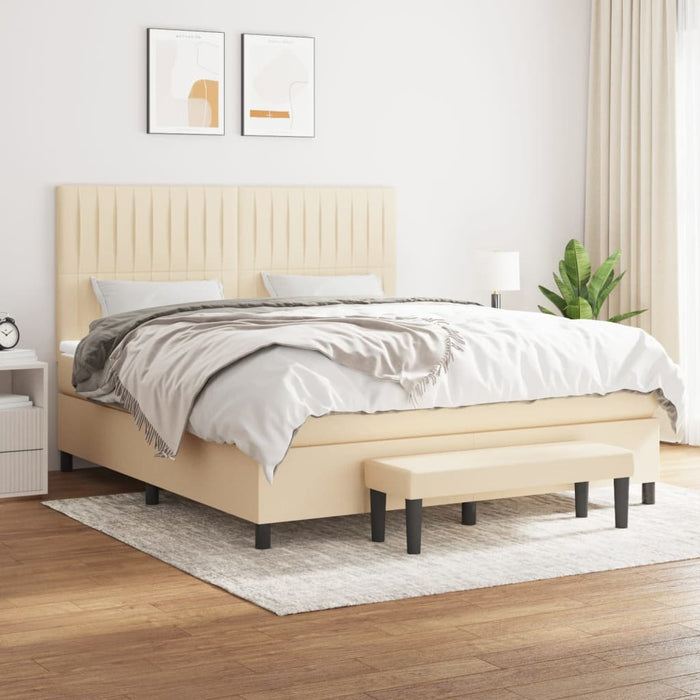 Pat box spring cu saltea, crem, 160x200 cm, material textil WALTI
