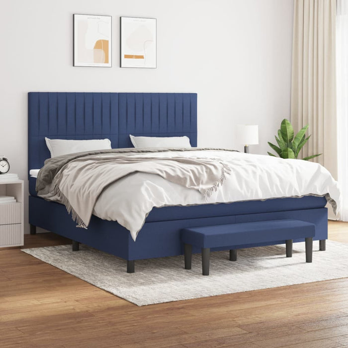 Pat box spring cu saltea, albastru, 180x200 cm, material textil - WALTI WALTI