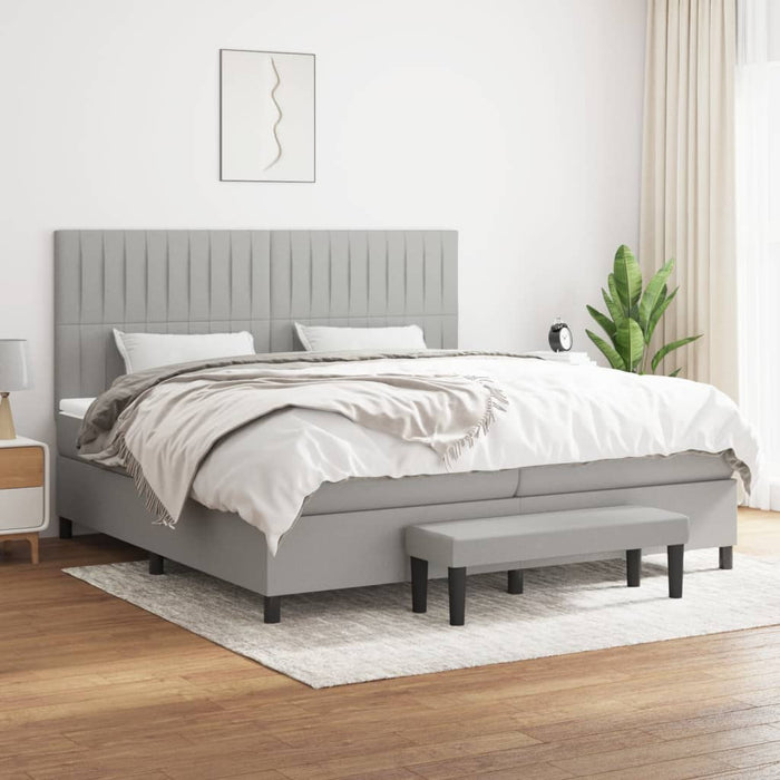 Pat box spring cu saltea, gri deschis, 200x200 cm, textil - WALTI WALTI