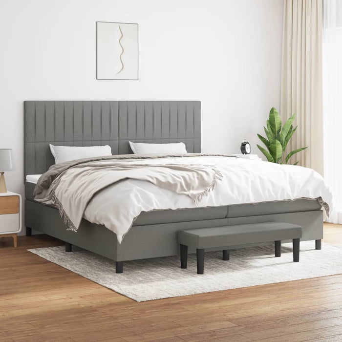 Pat box spring cu saltea, gri închis, 200x200 cm, textil - WALTI WALTI