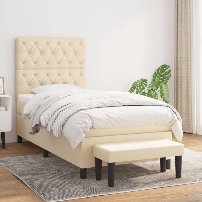 Pat box spring cu saltea, crem, 80x200 cm, textil - WALTI WALTI