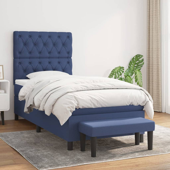 Pat box spring cu saltea, albastru, 80x200 cm, textil - WALTI WALTI