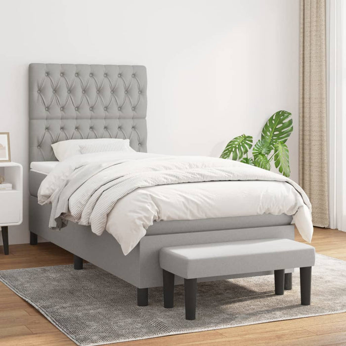 Pat box spring cu saltea, gri deschis, 90x200 cm, textil - WALTI WALTI