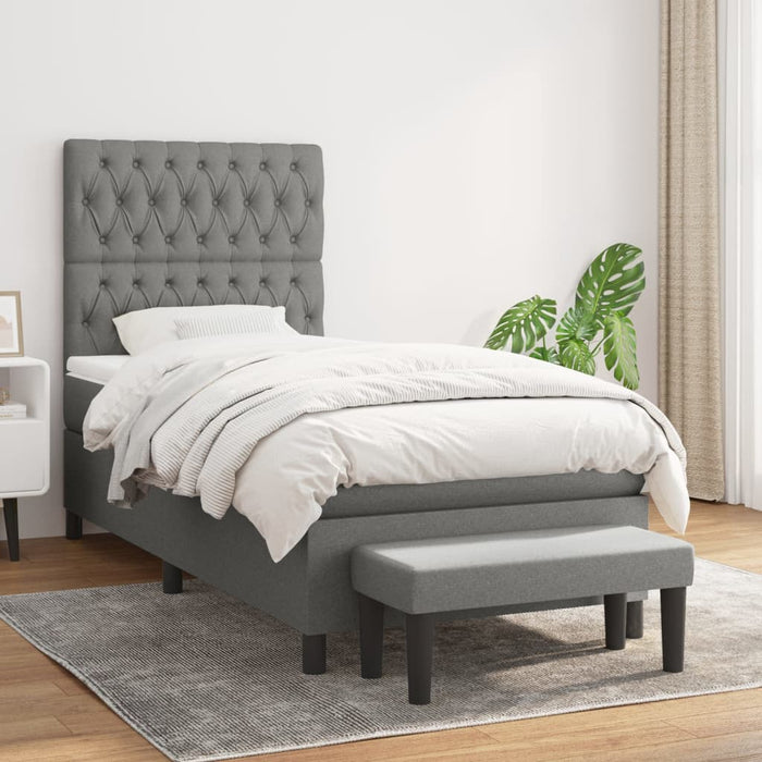 Pat box spring cu saltea, gri închis, 90x200 cm, textil - WALTI WALTI