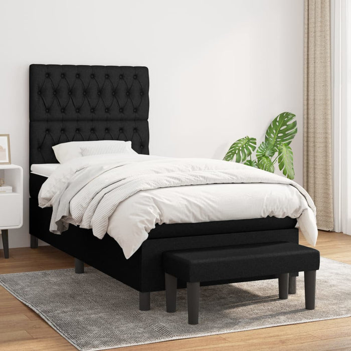 Pat box spring cu saltea, negru, 90x200 cm, textil - WALTI WALTI
