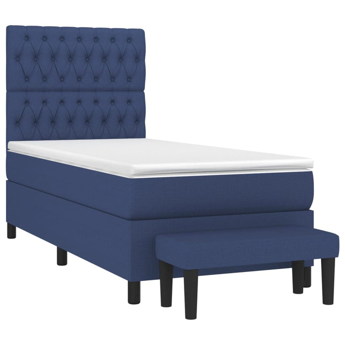 Pat box spring cu saltea, albastru, 90x200 cm, textil - WALTI WALTI
