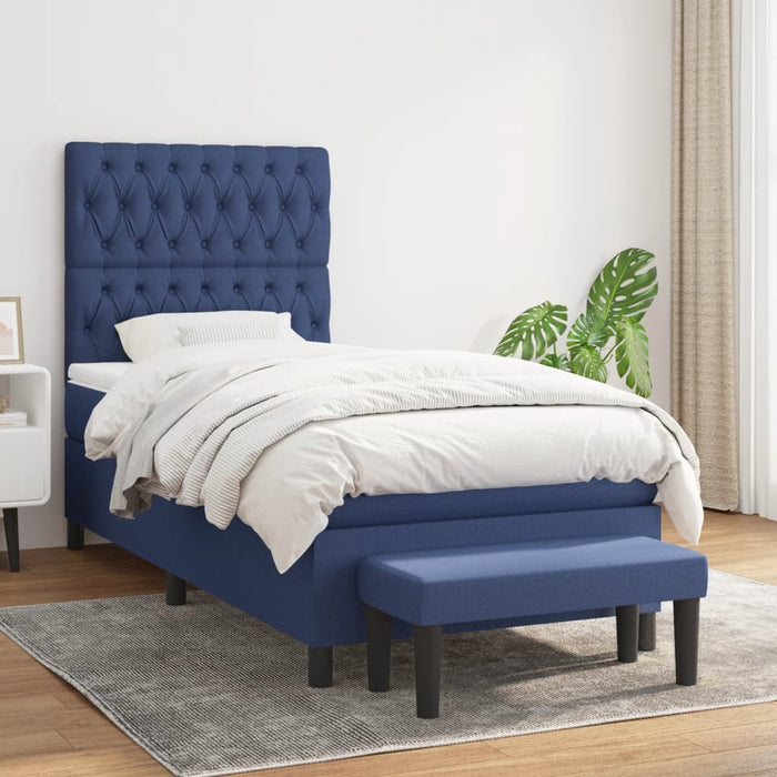 Pat box spring cu saltea, albastru, 90x200 cm, textil - WALTI WALTI