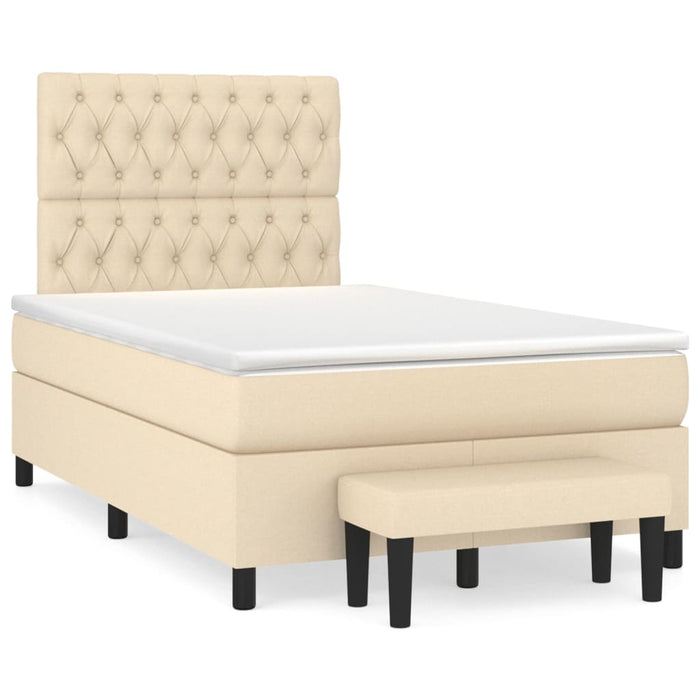 Pat box spring cu saltea, crem, 120x200 cm, textil WALTI