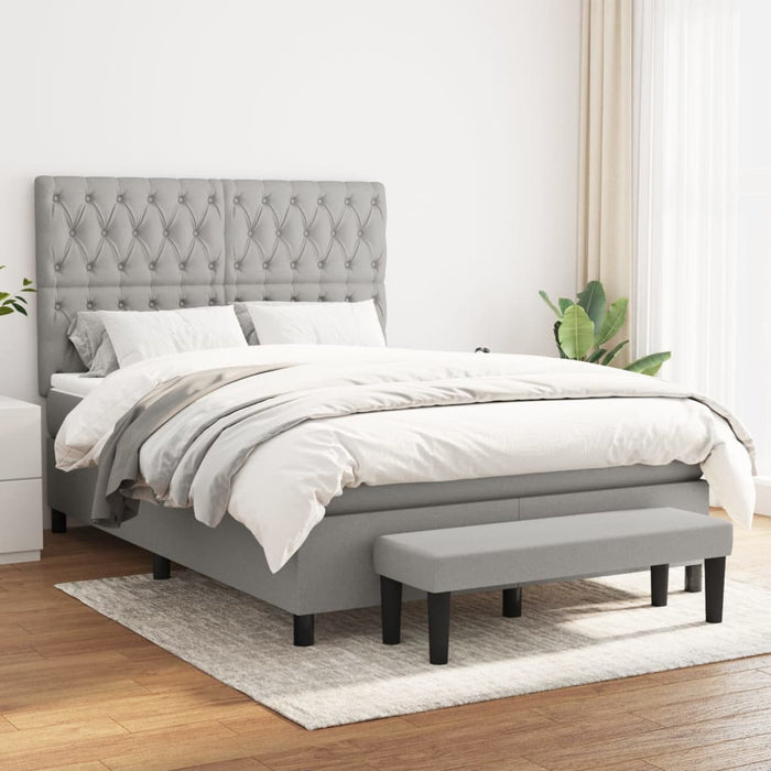 Pat box spring cu saltea, gri deschis, 140x190 cm, textil - WALTI WALTI