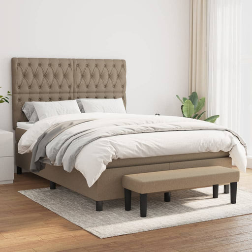 Pat box spring cu saltea, gri taupe, 140x200 cm, textil - WALTI WALTI