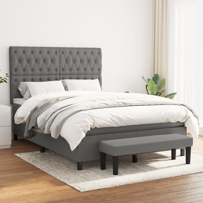 Pat box spring cu saltea, gri închis, 140x200 cm, textil - WALTI WALTI