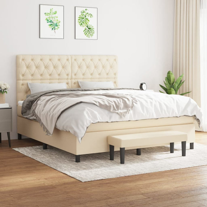 Pat box spring cu saltea, crem, 160x200 cm, material textil - WALTI WALTI
