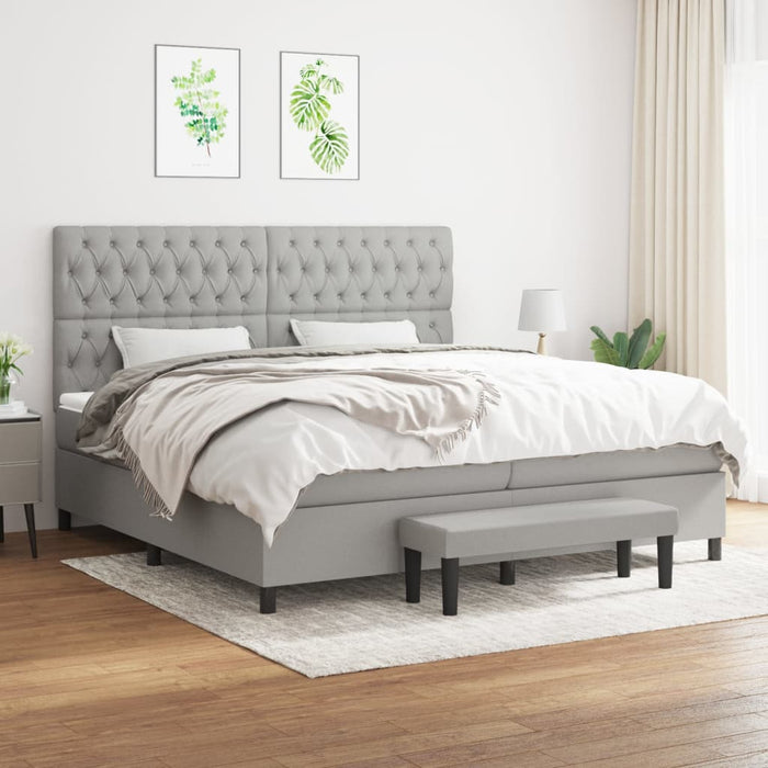 Pat box spring cu saltea, gri deschis, 200x200 cm, textil - WALTI WALTI
