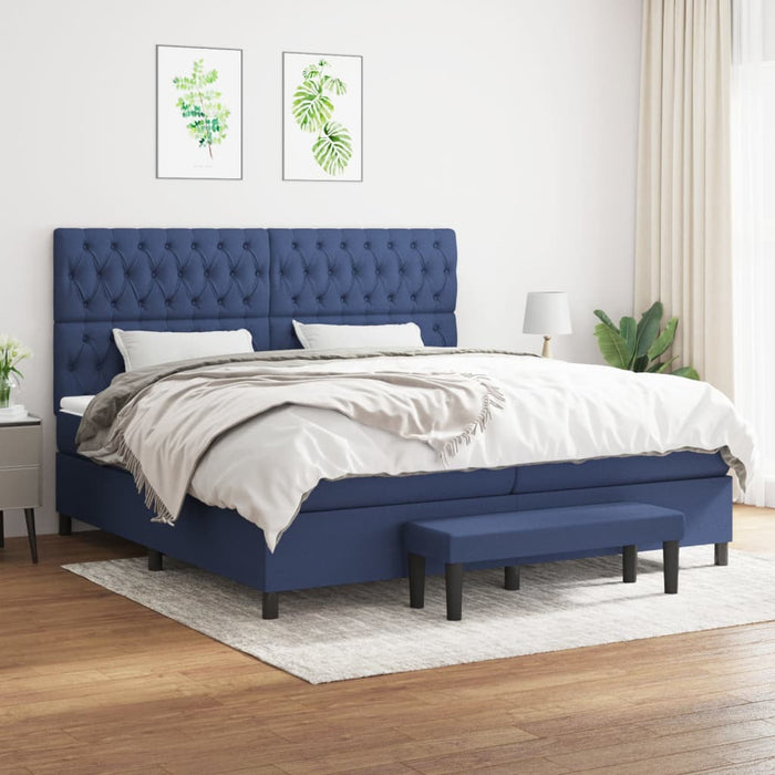 Pat box spring cu saltea, albastru, 200x200 cm, textil - WALTI WALTI