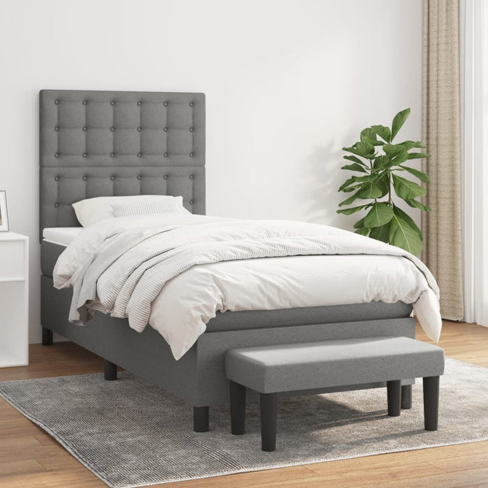 Pat box spring cu saltea, gri închis, 80x200 cm, textil WALTI
