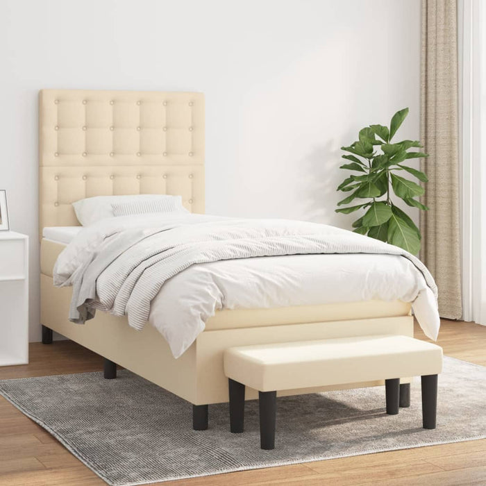 Pat box spring cu saltea, crem, 80x200 cm, textil WALTI