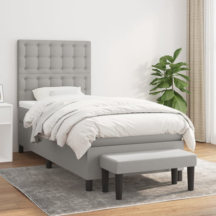 Pat box spring cu saltea, gri deschis, 90x200 cm, textil - WALTI WALTI