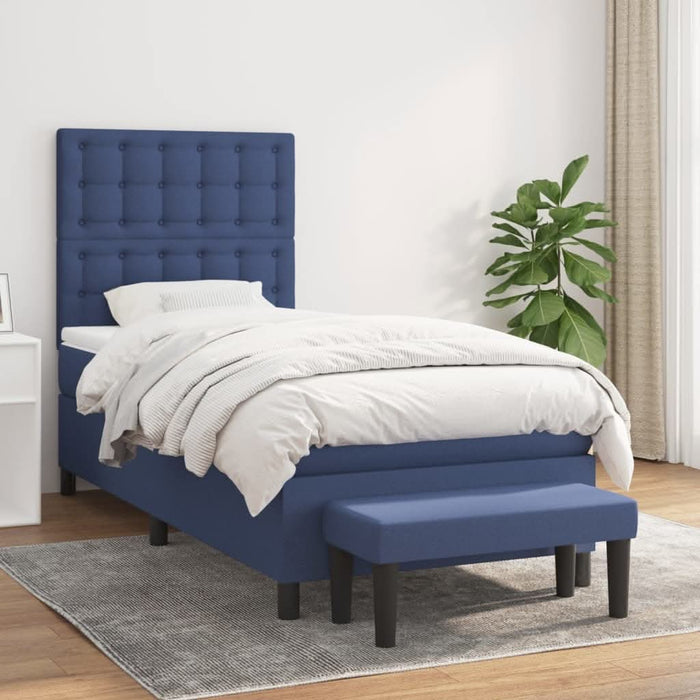 Pat box spring cu saltea, albastru, 100x200 cm, textil - WALTI WALTI