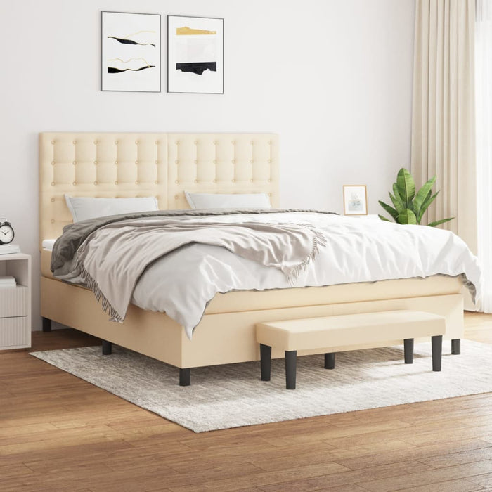 Pat box spring cu saltea, crem, 160x200 cm, material textil WALTI