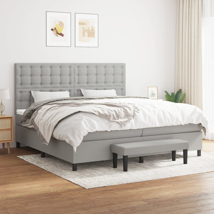 Pat box spring cu saltea, gri deschis, 200x200 cm, textil - WALTI WALTI