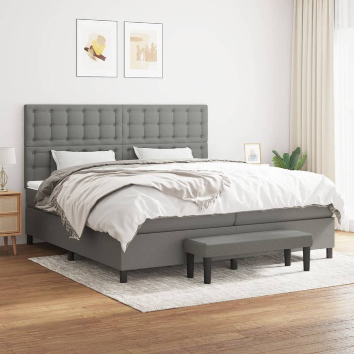 Pat box spring cu saltea, gri închis, 200x200 cm, textil - WALTI WALTI