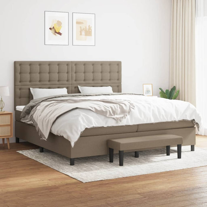 Pat box spring cu saltea, gri taupe, 200x200 cm, textil WALTI