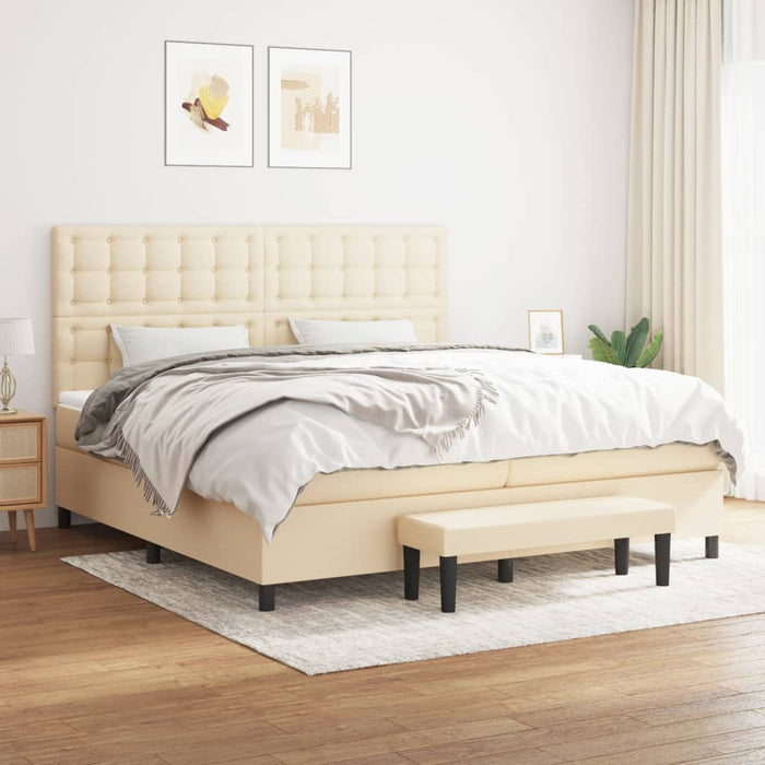 Pat box spring cu saltea, crem, 200x200 cm, textil - WALTI WALTI