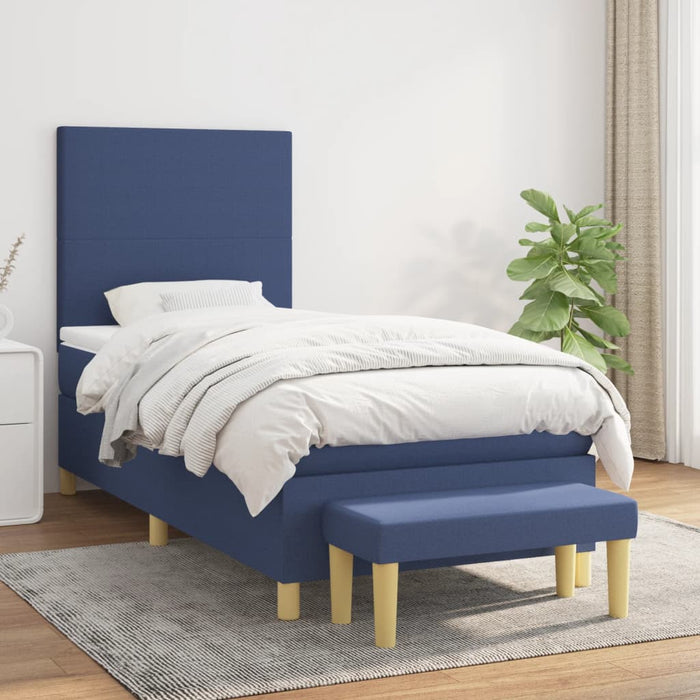 Pat box spring cu saltea, albastru, 80x200 cm, textil - WALTI WALTI