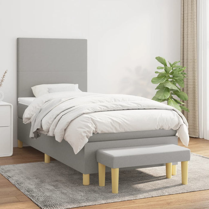 Pat box spring cu saltea, gri deschis, 90x190 cm, textil - WALTI WALTI