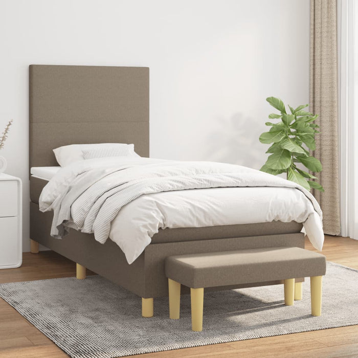 Pat box spring cu saltea, gri taupe, 90x190 cm, textil WALTI