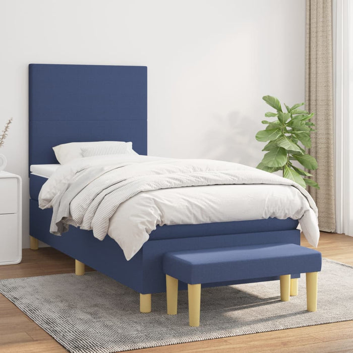 Pat box spring cu saltea, albastru, 90x190 cm, textil - WALTI WALTI