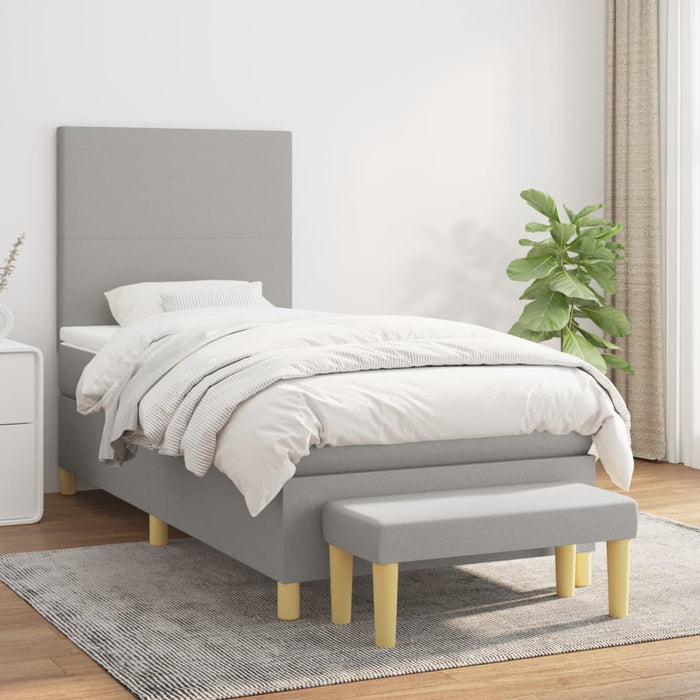 Pat box spring cu saltea, gri deschis, 90x200 cm, textil - WALTI WALTI