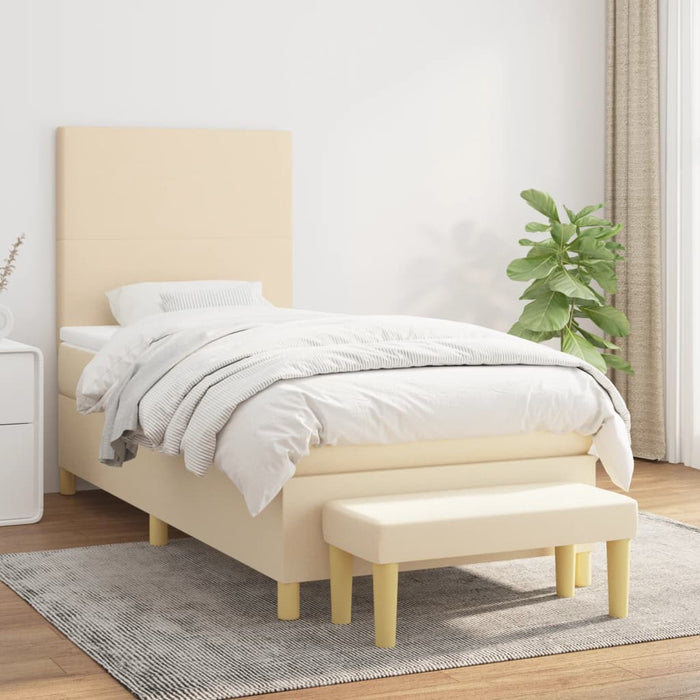 Pat box spring cu saltea, crem, 90x200 cm, textil - WALTI WALTI