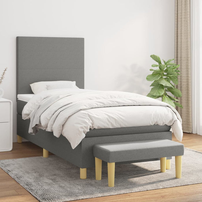 Pat box spring cu saltea, gri închis, 100x200 cm, textil - WALTI WALTI