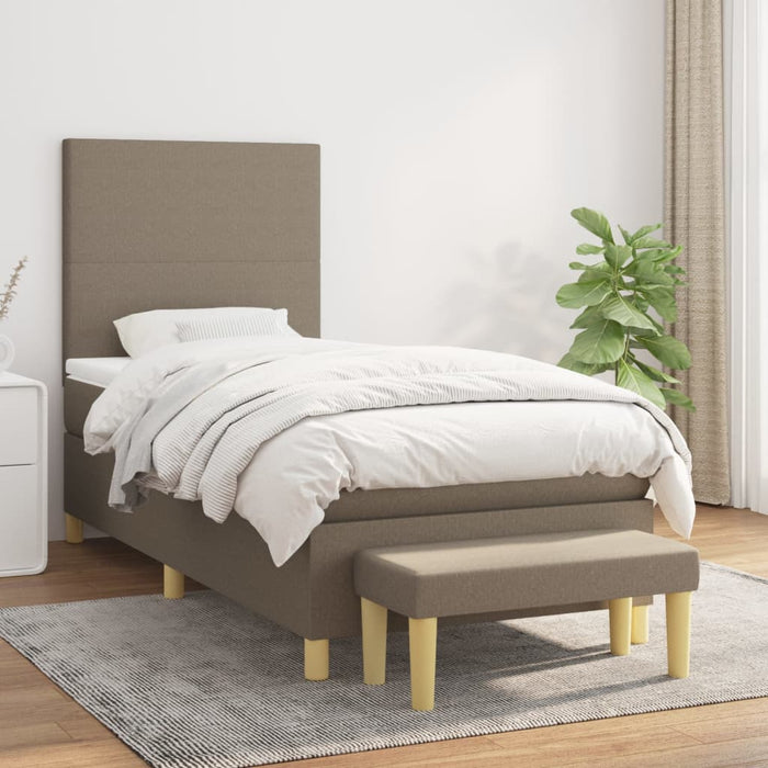 Pat box spring cu saltea, gri taupe, 100x200 cm, textil WALTI
