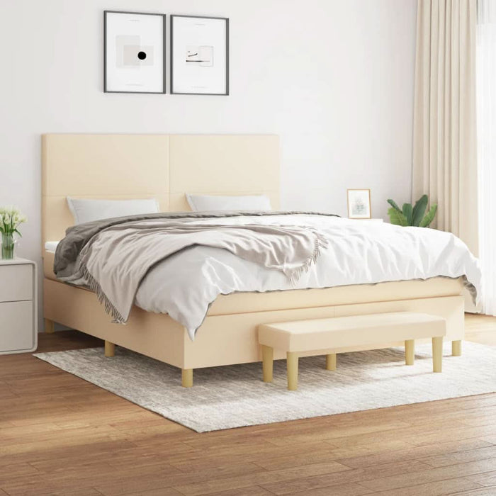 Pat box spring cu saltea, crem, 160x200 cm, material textil - WALTI WALTI