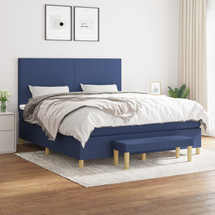 Pat box spring cu saltea, albastru, 180x200 cm, material textil - WALTI WALTI