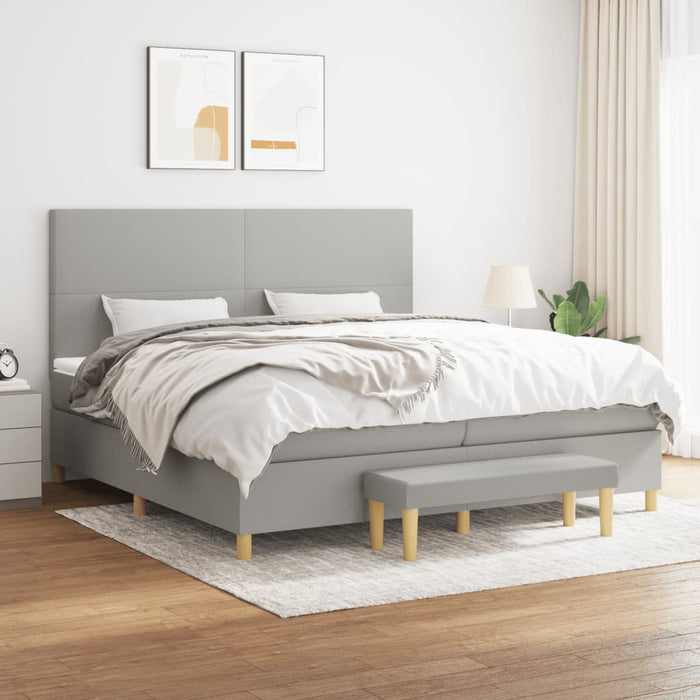 Pat box spring cu saltea, gri deschis, 200x200 cm, textil - WALTI WALTI