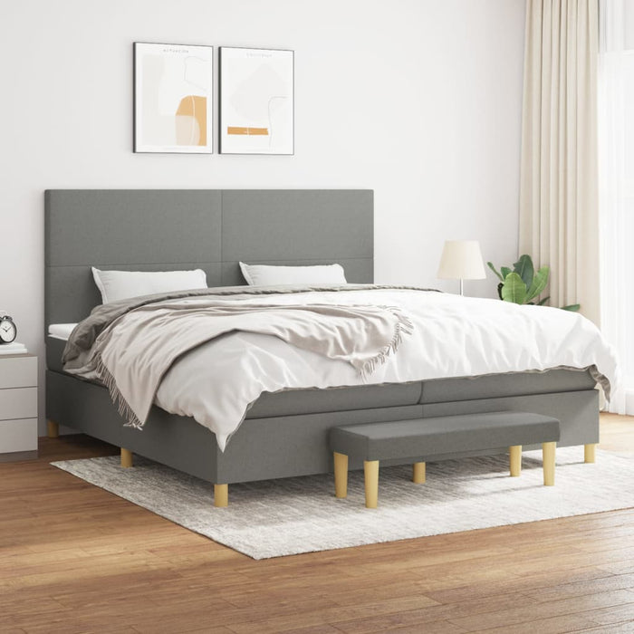 Pat box spring cu saltea, gri închis, 200x200 cm, textil - WALTI WALTI