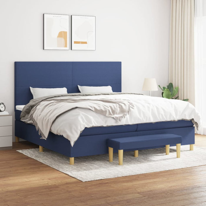 Pat box spring cu saltea, albastru, 200x200 cm, textil - WALTI WALTI