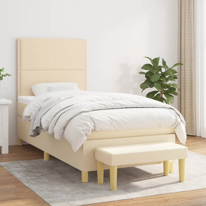 Pat box spring cu saltea, crem, 90x190 cm, textil - WALTI WALTI
