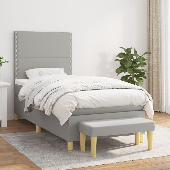 Pat box spring cu saltea, gri deschis, 90x200 cm, textil - WALTI WALTI