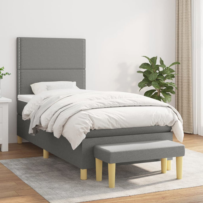 Pat box spring cu saltea, gri închis, 90x200 cm, textil - WALTI WALTI
