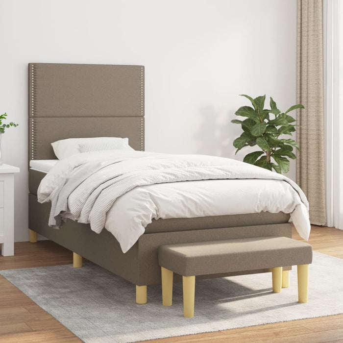 Pat box spring cu saltea, gri taupe, 90x200 cm, textil - WALTI WALTI