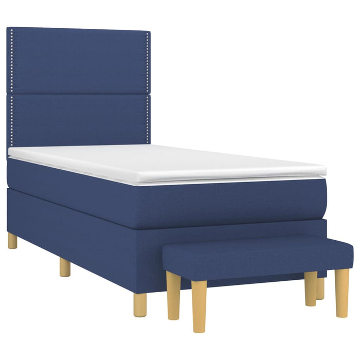 Pat box spring cu saltea, albastru, 100x200 cm, textil - WALTI WALTI