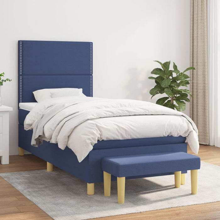 Pat box spring cu saltea, albastru, 100x200 cm, textil - WALTI WALTI