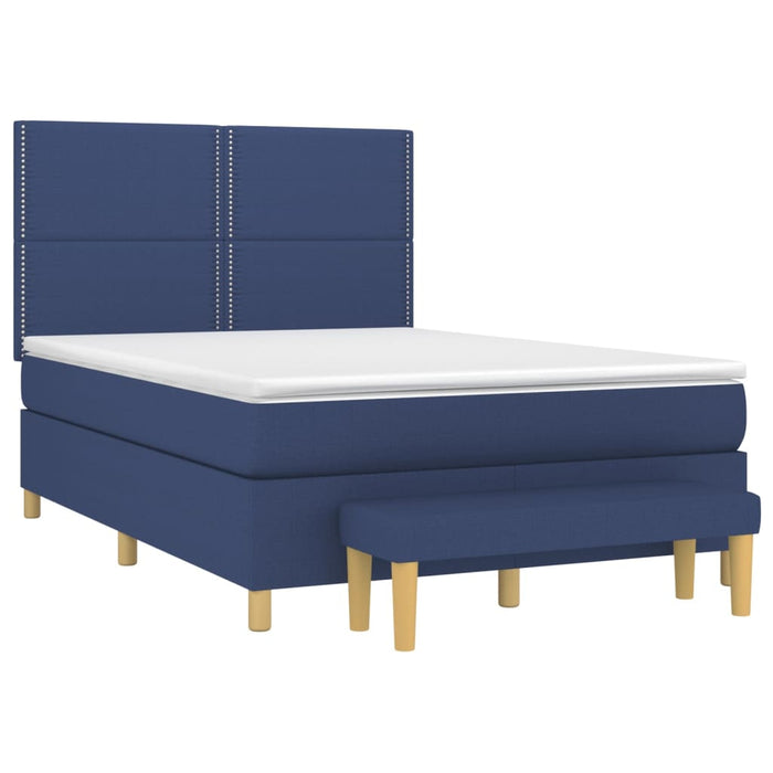 Pat box spring cu saltea, albastru, 140x200 cm, textil - WALTI WALTI