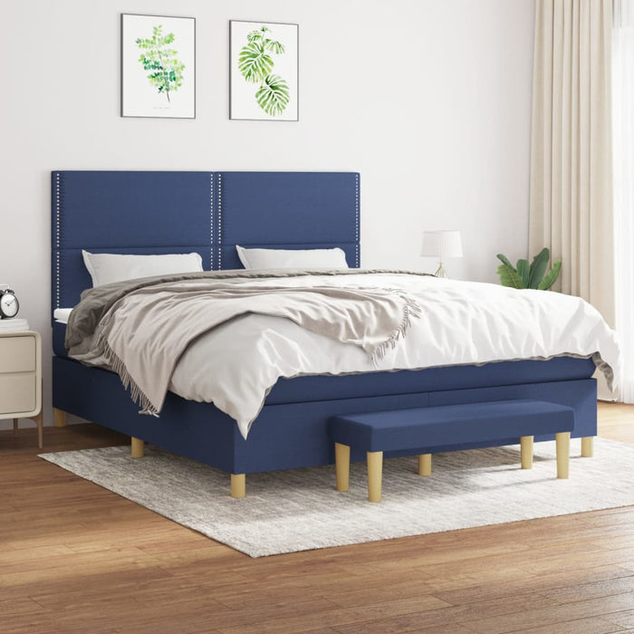 Pat box spring cu saltea, albastru, 180x200 cm, material textil - WALTI WALTI