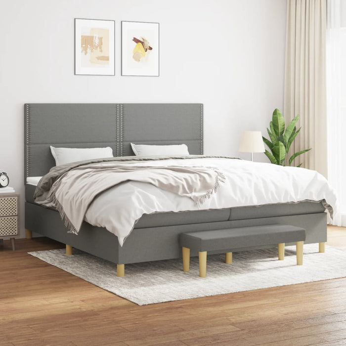 Pat box spring cu saltea, gri închis, 200x200 cm, textil - WALTI WALTI